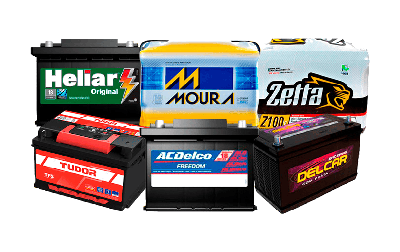 Várias marcas de baterias automotivas em estoque
